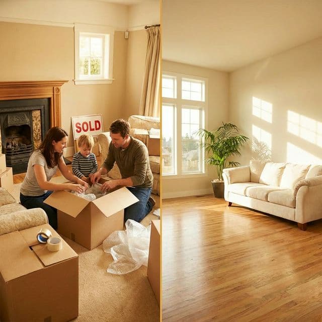 Happy family in front of their new family home on the North Shore